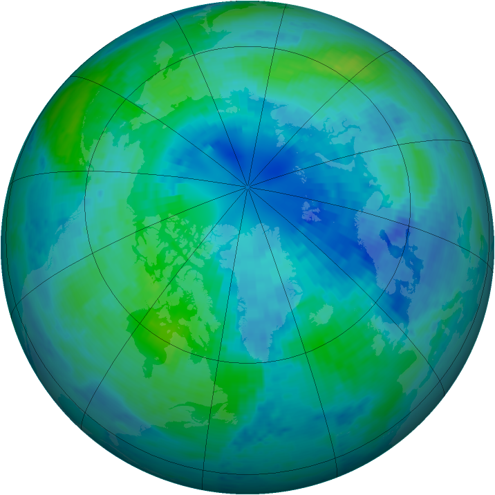 Arctic ozone map for 25 September 1993